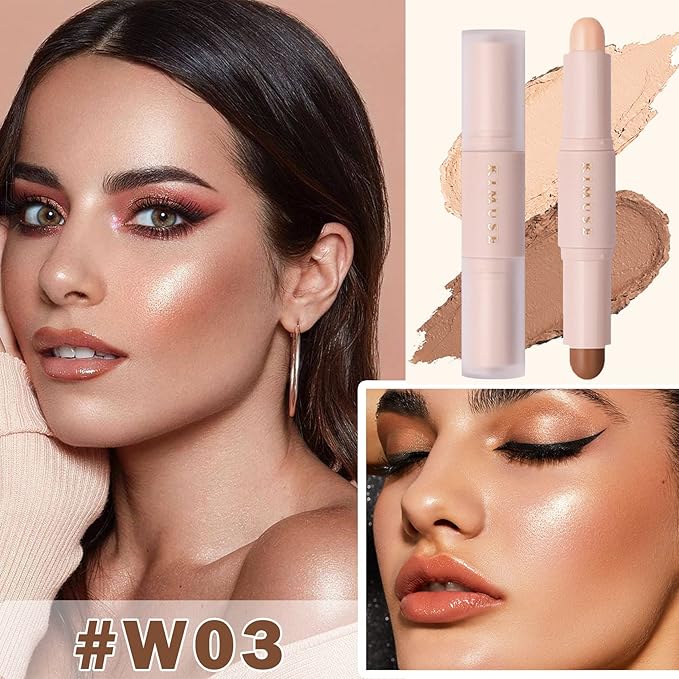 CAHIUYOA 2 Color Cream Contour Stick,Cream Bronzer Highlighter - Deep