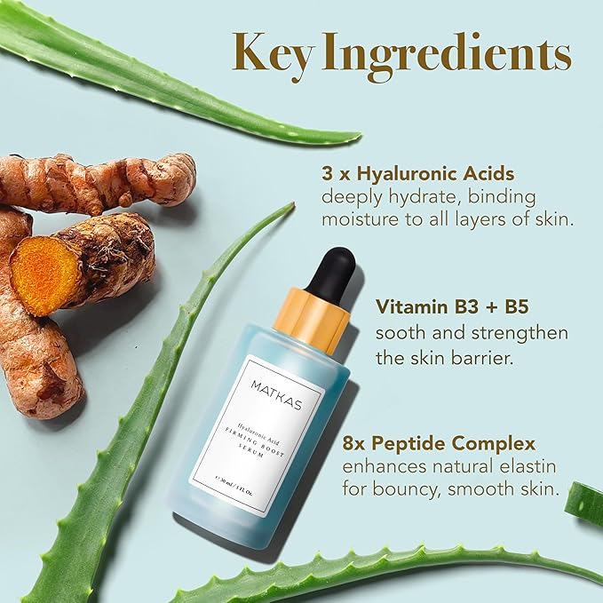 MATKAS Korean Firming Boost Hyaluronic Acid Serum 1 Fl. Oz. - Niacinamide and Hyaluronic Acid Serum for Face Korean Skin Care for Anti Aging, Hydrating Face Moisturizer for Dry Sensitive Skin