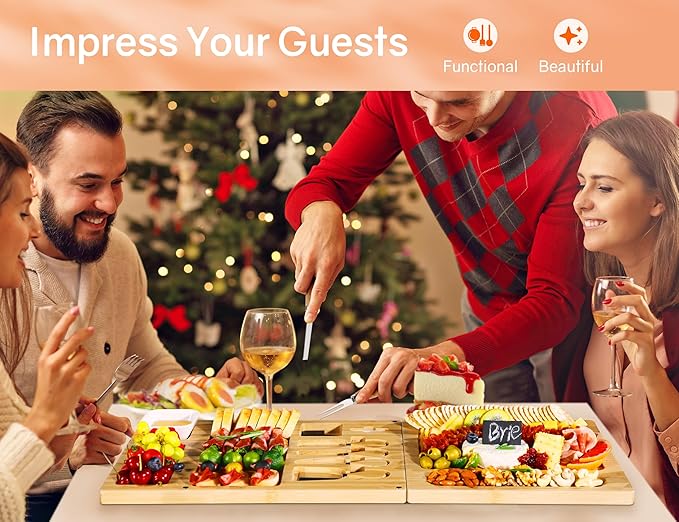 Charcuterie Boards, Thereye Cheese Board with Knife Set, Bamboo Charcuterie Board Set, Gifts for Women, Wedding Gifts, House Warming Gifts, Bridal Shower Gift (Extra Large)