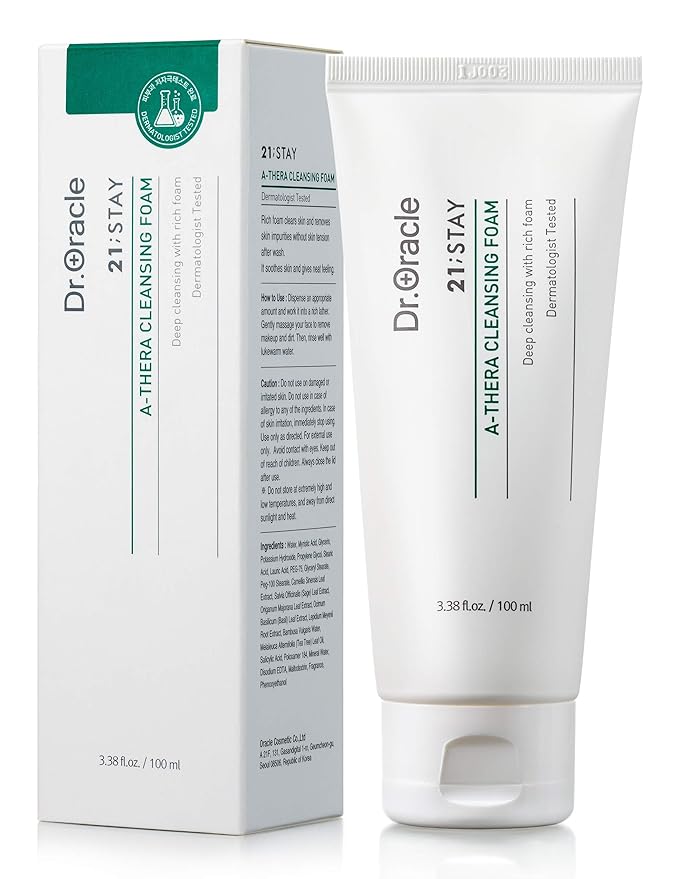 DR.ORACLE 21 Stay A-Thera Cleansing Foam – Salicylic Acid Facial Cleanser for Sensitive & Acne-Prone Skin, Gentle Korean Face Wash with Tea Tree and Bamboo water, Dermatologist Tested 3.38 fl oz