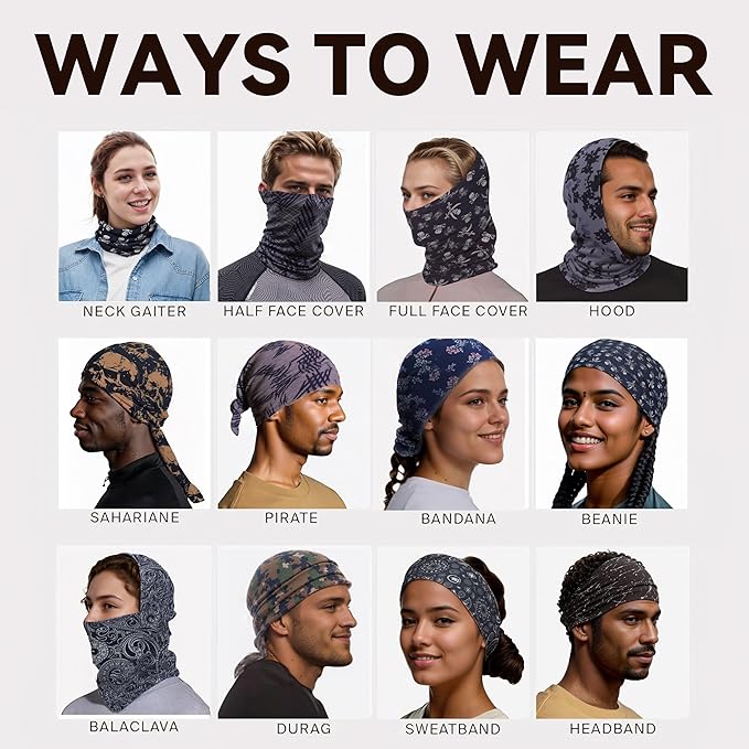 9-Pack Balaclava Face Mask for Men & Women - UV Protection Neck Gaiter, Multi-Use Cycling Mask & Breathable Headband, Outdoor Sports Scarf Accessories