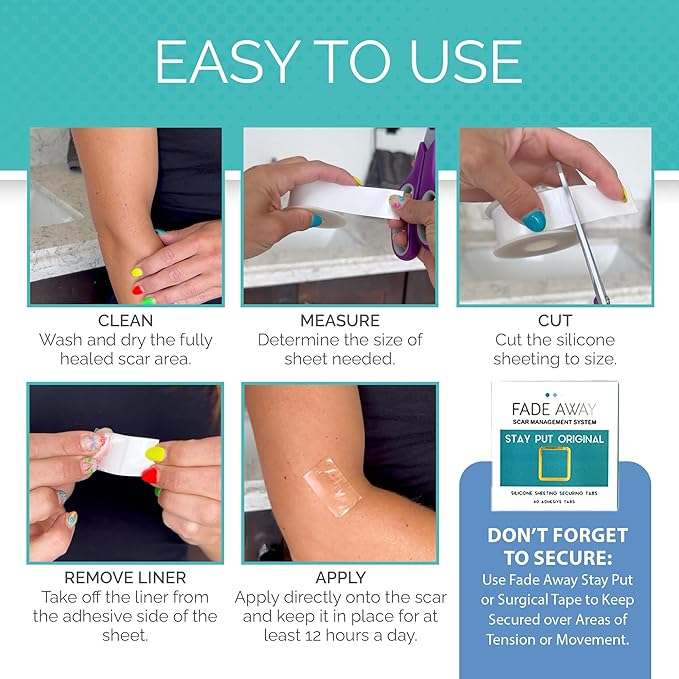 Fade Away Scars - Original Silicone Scar Sheeting Roll- Custom Size Medical Grade- Effective Silicone Scar Sheets, Strips and Patches for Scars, Surgical Scar Tape, Silicone Scar Sheets.