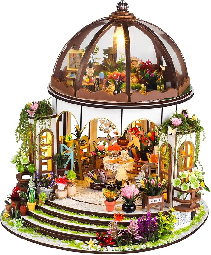Kisoy DIY Miniature House Kit, Tiny House Building Kit with Furniture and LED Light for Adults and Teens, DIY Mini House Craft Kit, Decorations/Gifts for Family and Friends（Hanging Garden）