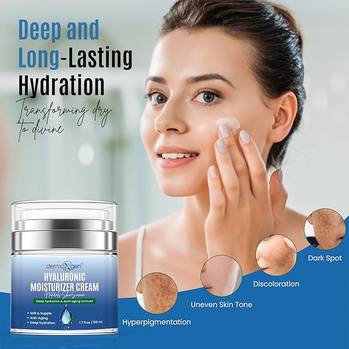 Hyaluronic Acid Moisturizer - Hydrating Moisturizer Face Cream to Reduce Pigmentation & Improve Skin Elasticity - Anti Aging Cream for Day and Night Use - Suitable for All Skin Types - 50 ml