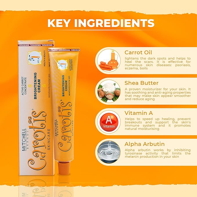 Skin Brightening Cream | 1.7 Fl oz / 50 g | Helps to Remove Pigments on: Face, Knees, Body, Armpit, and Private Areas | Brightening Gel with Carrot Oil, Alpha Arbutin, Shea Butter