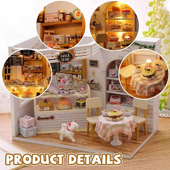 Kisoy Romantic and Cute Dollhouse Miniature DIY House Kit Creative Room Perfect DIY Gift for Friends,Lovers and Families (Cake Diary)