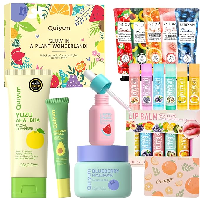 Fruit Skincare, Skin Care Gift Sets, Skin Care for Teens 10-12, with Lip Balm *6, Facial Cleanser, Serum, Eye & Face Cream, Hands Cream *5 , Nourishing, Hydration, Glow Up, Trendy Stuff