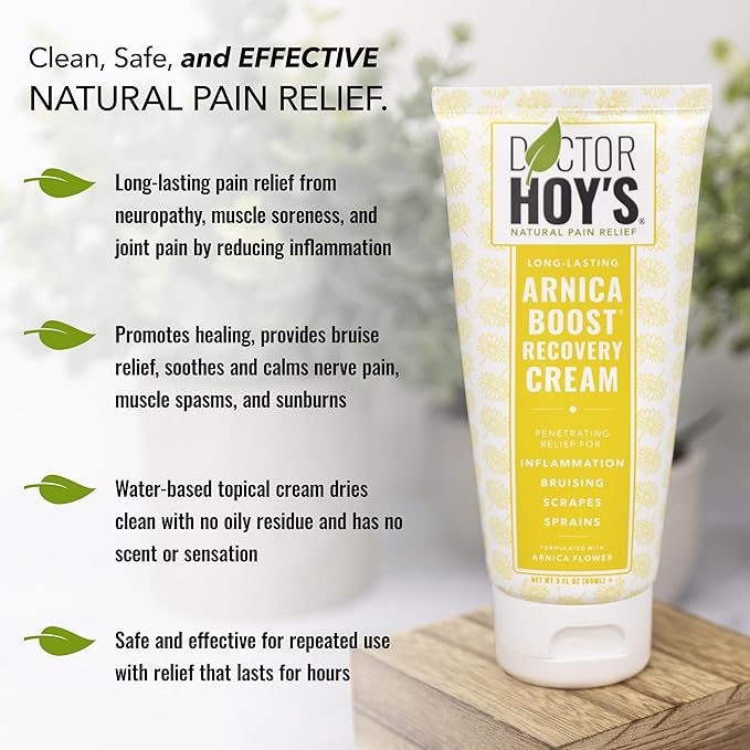 DOCTOR HOY'S Natural Arnica Boost Recovery Cream, Bruise and Muscle Pain Relief Cream, Topical Homeopathic Formula with Arnica Montana for Rapid Bruise Relief (6 Fl Oz)