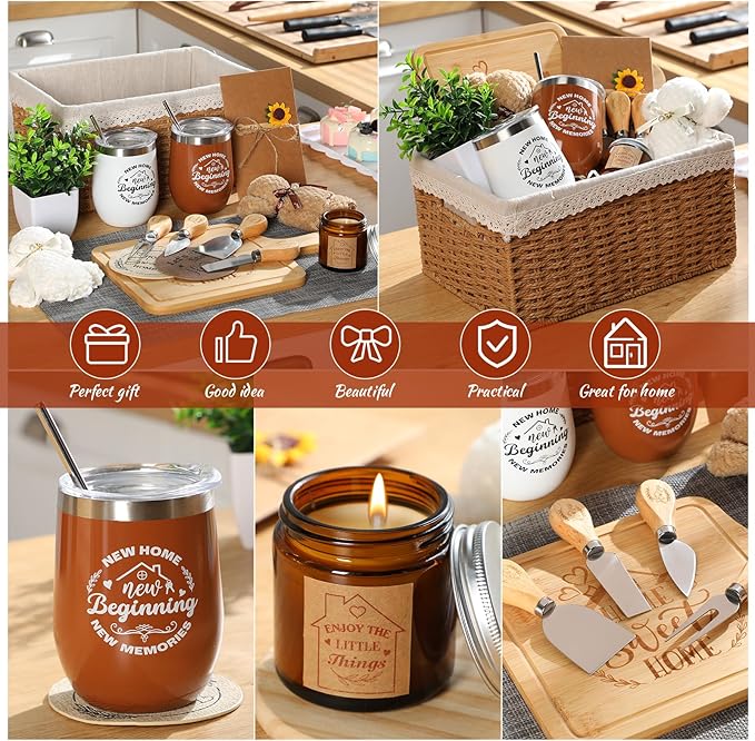 House Warming Gifts Basket 21 Pieces Housewarming Gift for New Apartment Closing Gifts for Buyers Couples Women Men New Homeowners Gift Ideas Set(Home,Camel)