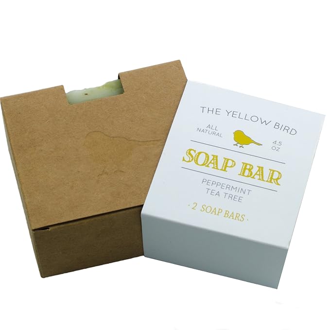 The Yellow Bird Peppermint Soap Bar with Tea Tree Oil - Handmade in USA with Natural, Organic, Vegan Ingredients (2 Bar Pack)