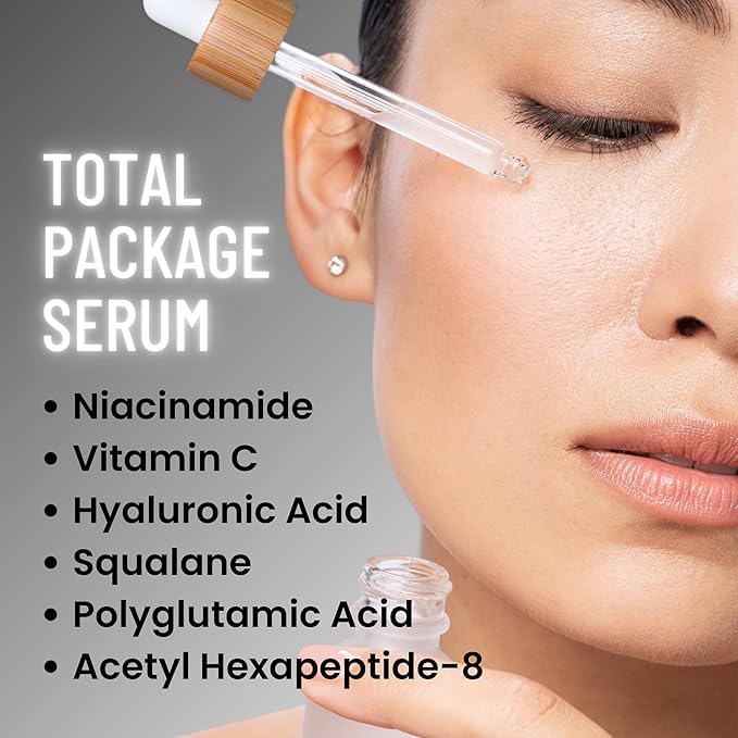 OMI Natural-Total Package Serum-All-in-One-Vitamin C-Hyaluronic Acid-Acetyl Hexapeptide-8-Niacinamide Serum-Argireline-Botox in a Bottle and Pore Minimizer for Face- For All Skin Types-50ml