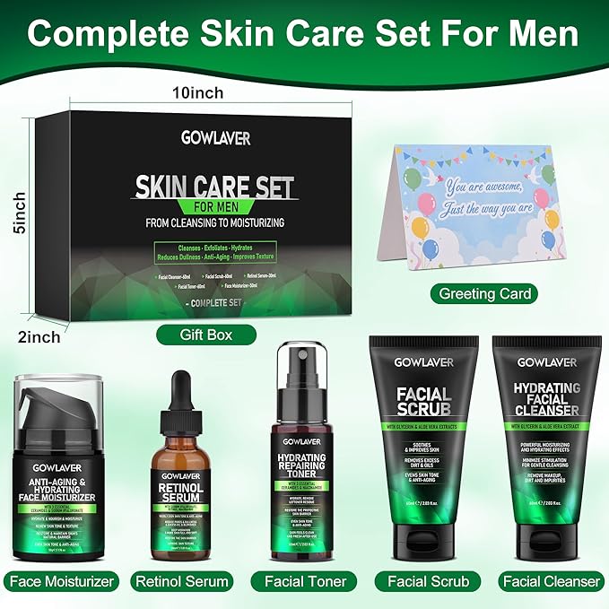 Gifts for Men,Skin Care for Men,Hydrate & Anti-Aging Face Care Routine for Mens All Skin Types,Birthday Christmas Stocking Stuffers Secret Santa Gifts Fathers Valentines Him Dad Boyfriend Husband