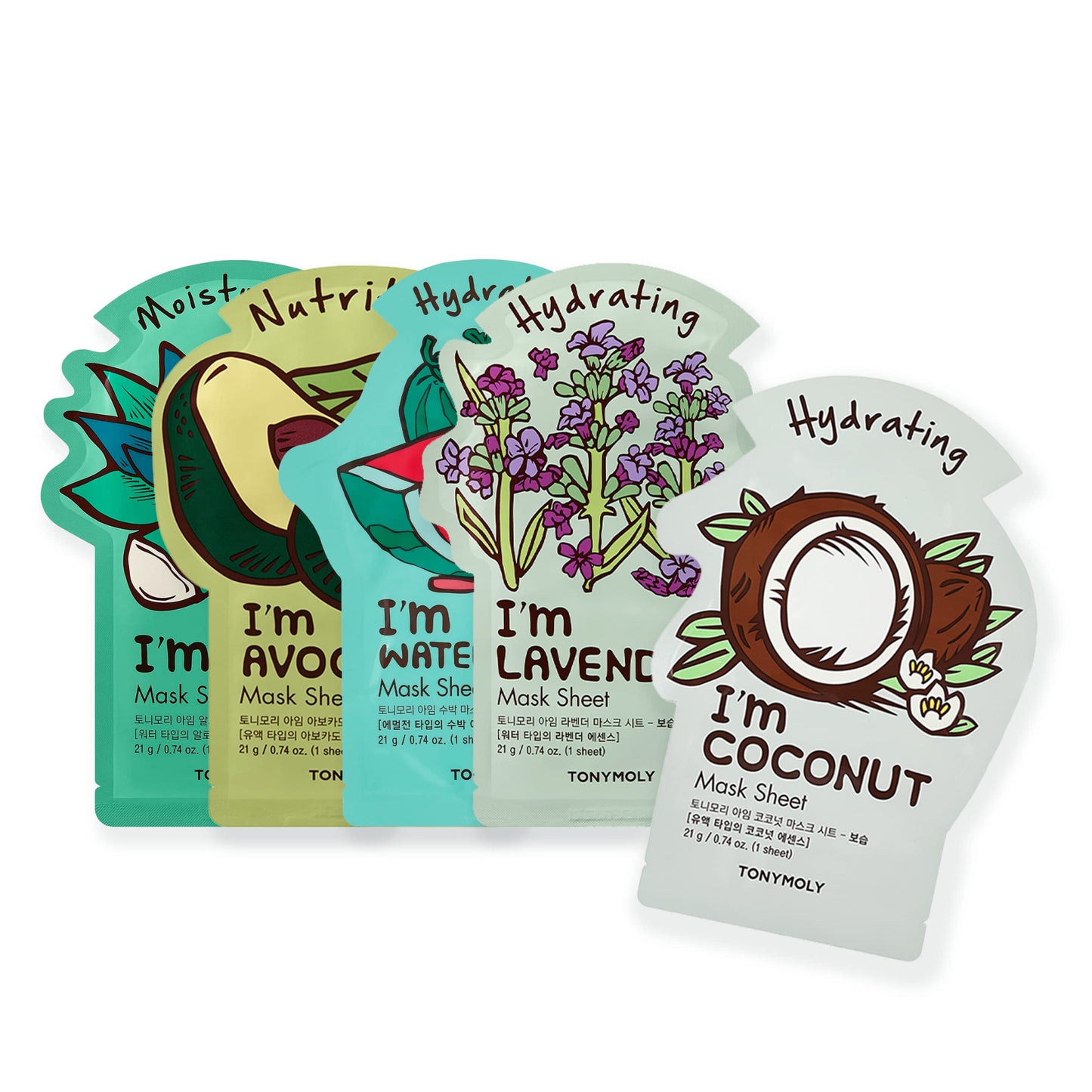 TONYMOLY I'm Hydration Sheet Mask Gift Set, Korean Skin Care Face Mask, Hydrating & Moisturizing Skincare, Vitamin Infused Facial, Soothes Skin, 5pk