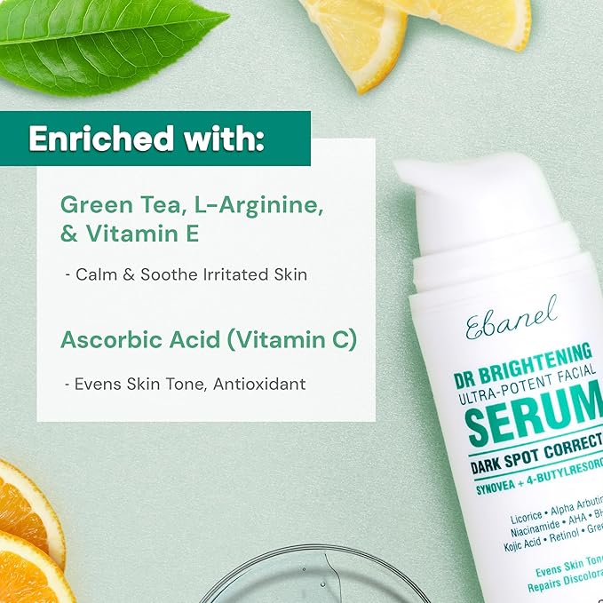 Ebanel Dark Spot Remover for Face Peel Skin Brightening Serum, Targets Melasma Hyperpigmentation Discoloration, Sun Spot Age Spots Remover, with Synovea HR, 4-Butylresorcinol, Niacinamide, Kojic Acid