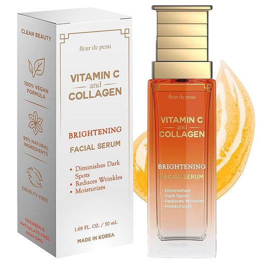 Fleur De Peau Vitamin C Serum For Face With Collagen – Dermatologist Tested, Anti-Aging, Brightning, Reduces Fine Lines, Improves Radiance & Skin Texture – 95% Natural, Clean Beauty – Korean Skin Care