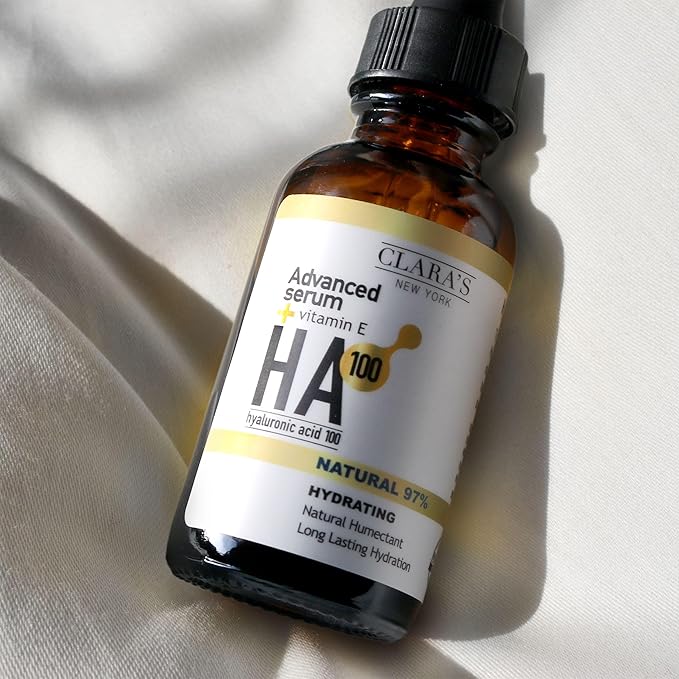 CLARA'S NEW YORK Advanced Hydrating Hyaluronic Acid Facial Serum with Vitamin E – Intense Hydration, Plumping & Anti-Aging – Lightweight, 30ml / 1 Fl Oz – Made in USA