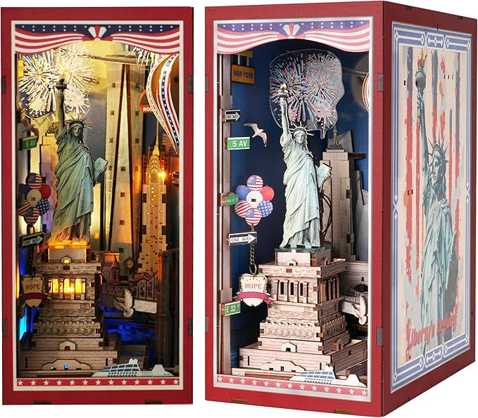 Book Nook Kit, DIY Miniature House Dollhouse Crafts Kit for Adults and Teens, Liberty's Legacy 3D Wooden Puzzle Booknook Build Bookshelf Decor, Gifts for Family and Friends