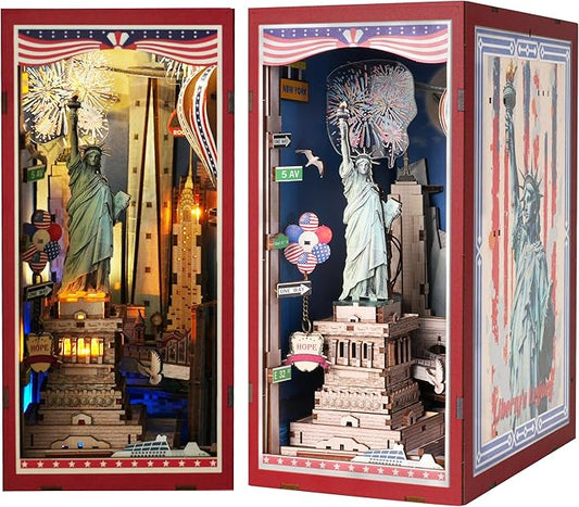 Book Nook Kit, DIY Miniature House Dollhouse Crafts Kit for Adults and Teens, Liberty's Legacy 3D Wooden Puzzle Booknook Build Bookshelf Decor, Gifts for Family and Friends