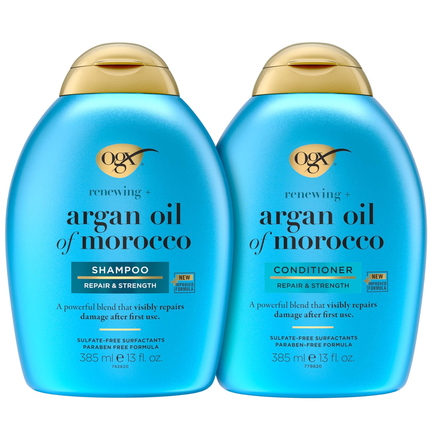 OGX Renewing + Argan Oil of Morocco Shampoo & Conditioner Set, Damage Repairing Shampoo & Conditioner Helps Strengthen & Repair Dry, Damaged Hair, Sulfate-Free Surfactants, 13 fl. Oz, 2 Pack
