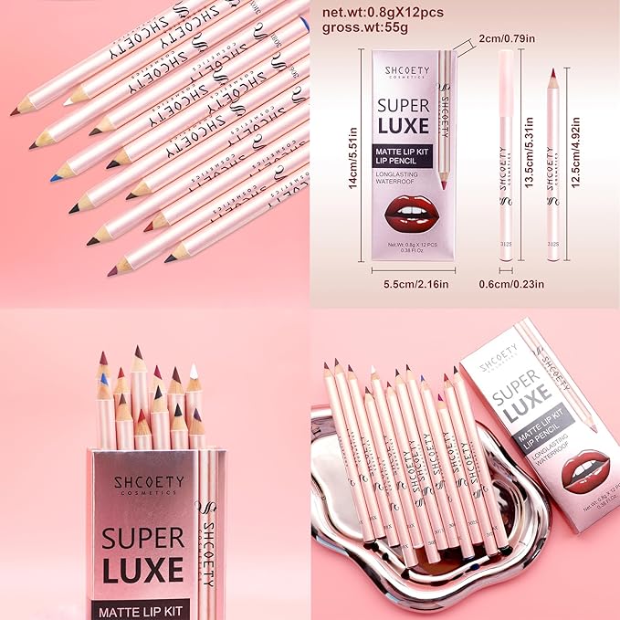 12 Colors Matte Lip Liner Pencil Set, 12Pcs Long
