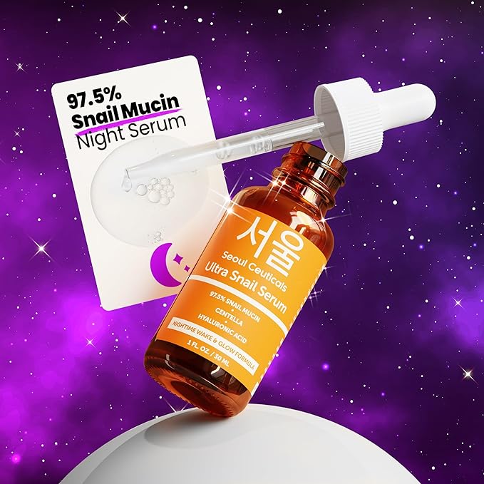 SeoulCeuticals Korean Skin Care 97.5% Snail Mucin Serum – K Beauty Skincare Night Serum Hyaluronic Acid for Face - Centella Anti Wrinkle Serum 1oz