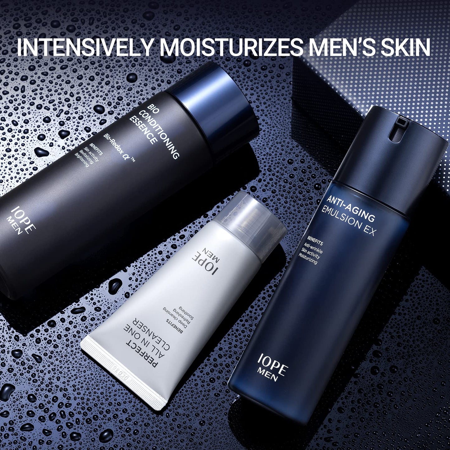 IOPE MEN BIO Anti-aging & Moisturizing Set, Cleanser, Emulsion, Conditioning Essence Serum and Soothing Aftershave, HOMME Korean Skincare by Amorepacific