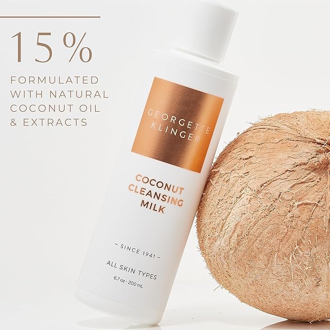 Georgette Klinger Coconut Cleansing Milk - Natural Face Wash for Women, Gentle Makeup Remover That Restores Moisture with Nutrient-Rich Coconut Oil, Vegan for All Skin Types - 6.7 oz
