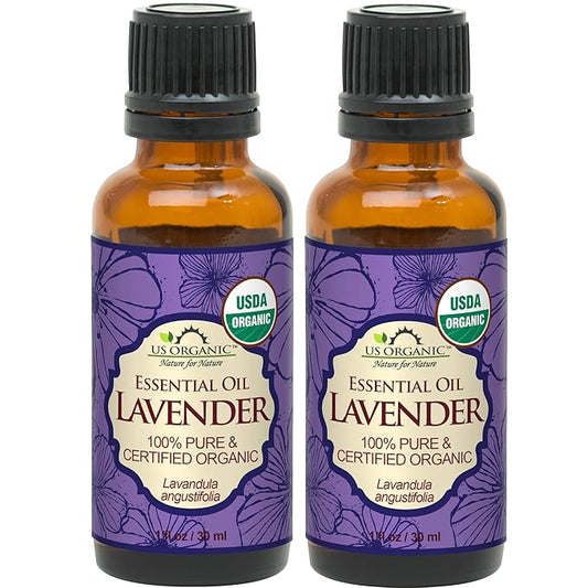 US Organic 100% Pure Lavender Essential Oil, Directly sourced from Bulgaria, USDA Certified Organic, Undiluted, for Diffuser, Humidifier, Massage, Skin, Hair Care, Non GMO, 30 ml 2 Pack