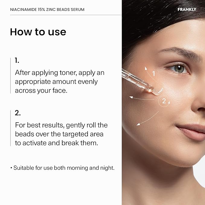 FRANKLY Niacinamide 15% & Zinc Beads Serum: Acne & Dark Spots Care, Oil Control, Even Skin Texture & Glow | Vegan & Cruelty-Free | Non-Comedogenic All skin types Korean Skincare | 1.01 fl.oz