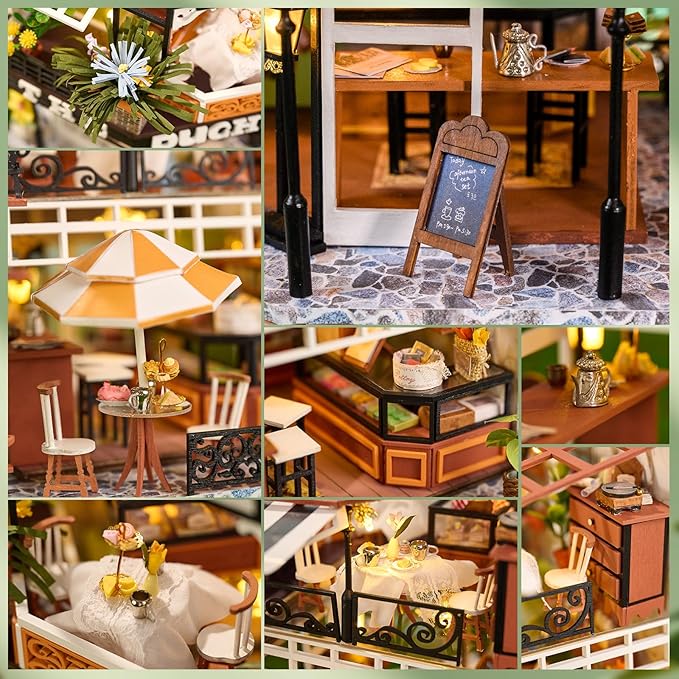CUTEBEE Dollhouse Miniature with Furniture, DIY Wooden Dollhouse Kit Plus Dust Proof, Creative Room Idea (The Duchess's Tea Room)