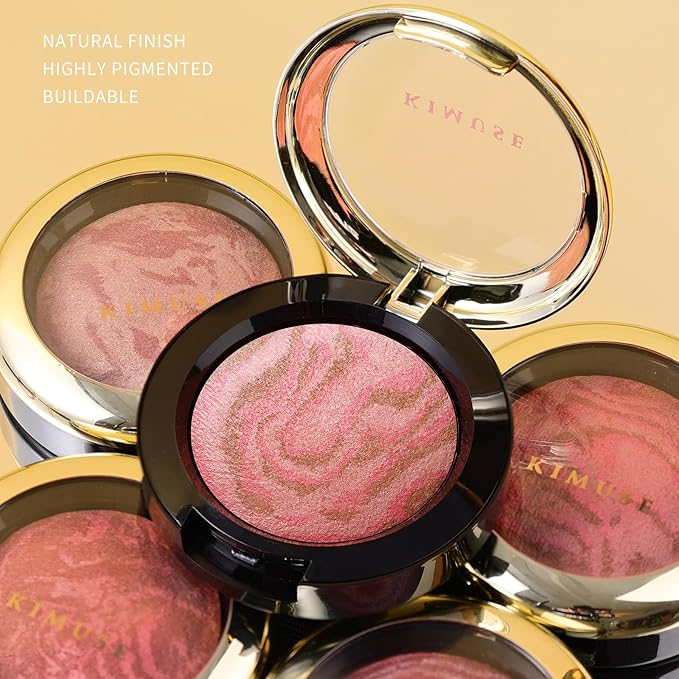 KIMUSE Baked Blush, Lighting Glow Marbleized Blush Powder Face