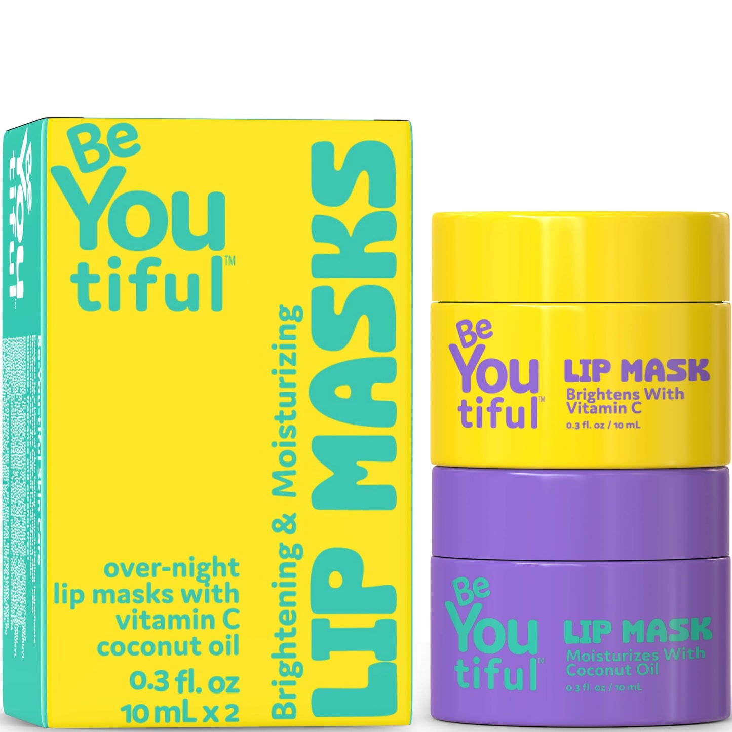 Lip Masks Set by BeYOUtiful, Hydrating Lip Balm Treatment for Dry, Chapped Lips, Lip Gloss for Girls and Boys, Skin Care for Teens, 2pc, 0.3oz Each
