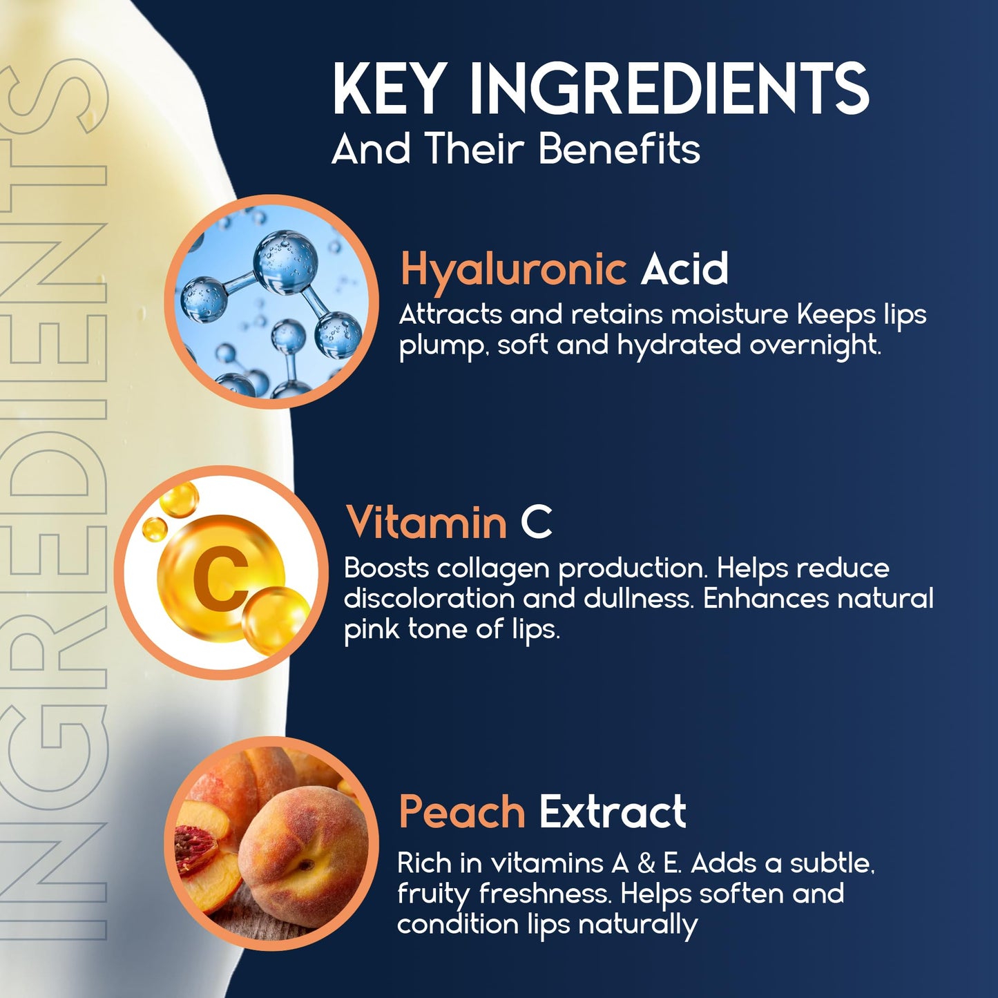 Lip Mask Overnight with Hyaluronic Acid & Collagen, Lip Sleeping Mask for Dry Cracked Lips, Moisturizing, Hydrating, Exfoliating Night Treatment for Lip Care (Peach)