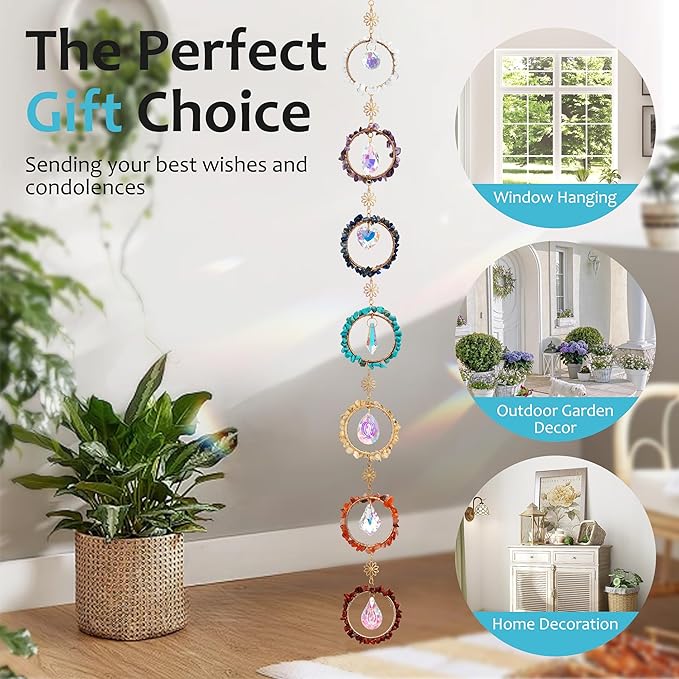 7 Chakra Sun Catcher Kit for Adults DIY Crystal Suncatcher Ornaments with Healing Stones, Window Hanging Arts and Crafts, Suncatcher Making Supplies Kit Hanging Ornaments Decor for Home Gifts