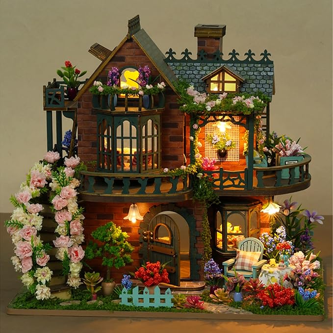 ISSEVE DIY Miniature House Kit, Tiny House Dollhouse Kit for Adults, Mini House Building Kits, Halloween Christmas Home Bookshelf Decoration, Gifts for Family and Friends (Fairy Garden House)