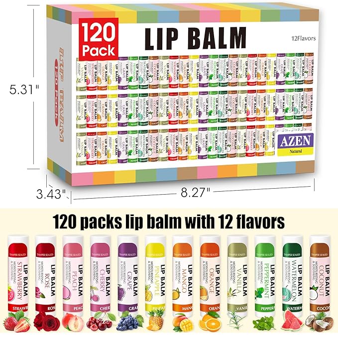 AZEN 120 Pack Lip Balm, Natural