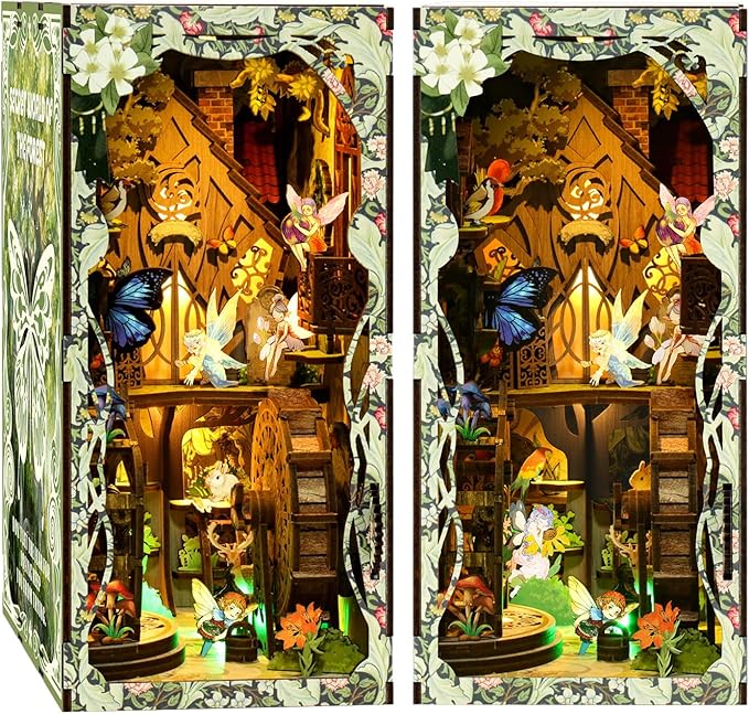 Book Nook Kit - DIY Miniature House Dollhouse 3D Puzzles for Adults and Teens - Gifts for Family and Friends Bookshelf Decor Tiny House Model Build with LED Light (BV02-007)