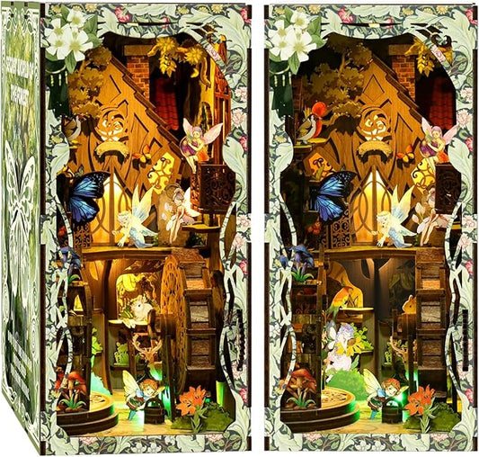 Book Nook Kit - DIY Miniature House Dollhouse 3D Puzzles for Adults and Teens - Gifts for Family and Friends Bookshelf Decor Tiny House Model Build with LED Light (BV02-007)