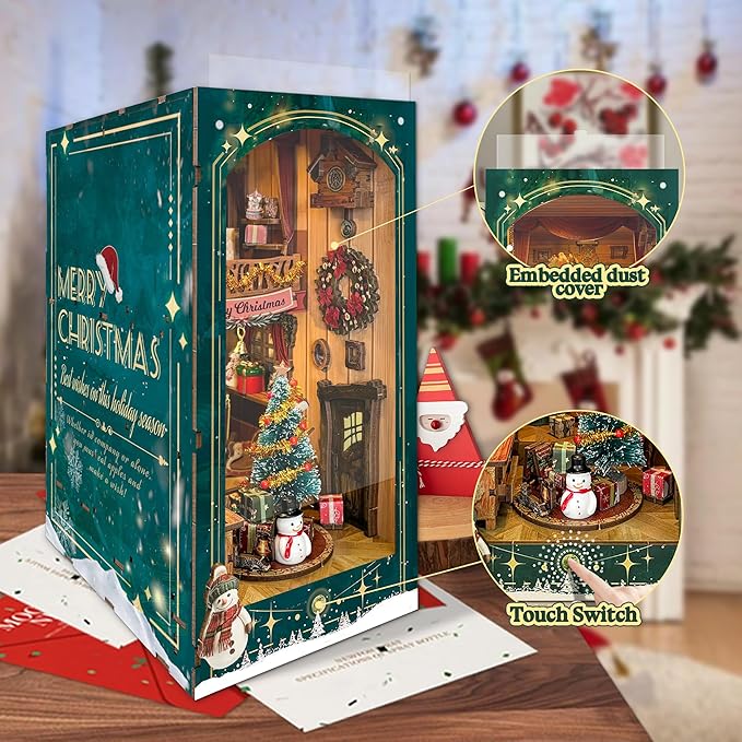 DIY Book Nook Kit - Christmas Wooden Miniature House Kit Rotating Decor, Gift for 14+ Dollhouse Kit - Jingle Cabin (SQ-34)