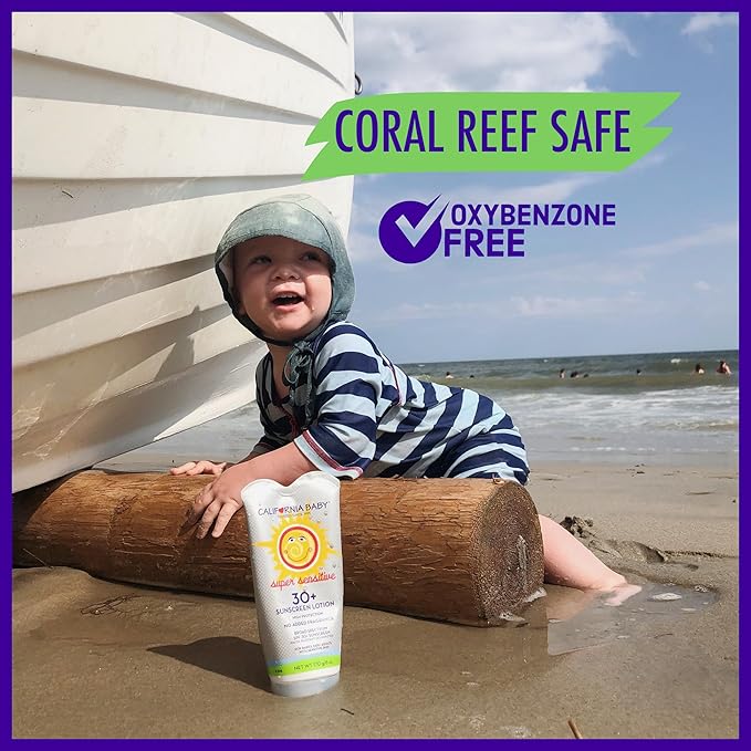 California Baby Super Sensitive SPF 30+ Sunscreen | Unscented | Mineral Based | Titanium Dioxide | Travel Size Baby Sunscreen for Face + Body | 2.9oz