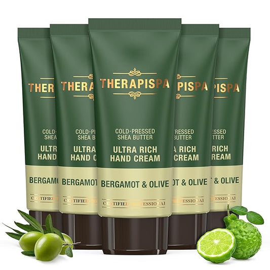 Ultra Rich Hand Cream – Intensive Hydration & Repair for Dry, Chapped Hands | Enriched with Shea Butter, Ceramides, Niacinamide (B3) & Panthenol (B5) (Bergamot & Olive, 2.0 oz, Pack of 5)
