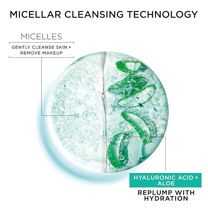 Garnier Micellar Water with Hyaluronic Acid, Facial Cleanser & Makeup Remover, Hydrating and Plumping, For All Skin Types, Vegan, Cruelty Free, 13.5 Fl Oz (400mL), 1 Count