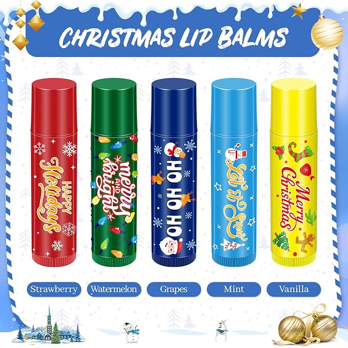 50 Pcs Christmas Lip Balm Bulk Stocking