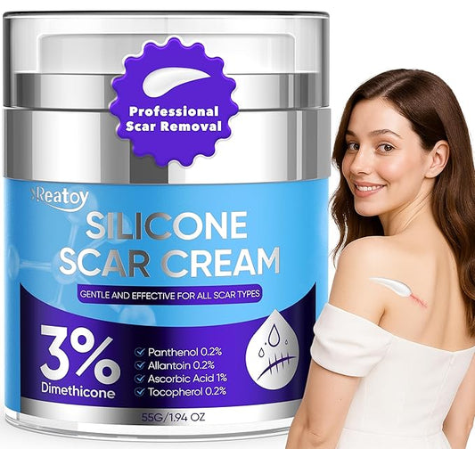 Silicone Scar Cream for Surgical Scars, 3% Dimethicone Complex Silicone Scar Gel for Old & New Scars, C-Section, Pregnancy, Acne, Injury, Keloids, Burns, Non-Irritating Scar Removal Cream(55ML)
