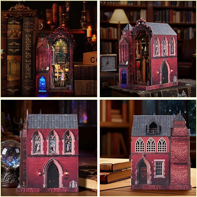 Book Nook Kit, DIY Miniature House Dollhouse Crafts Kit for Adults and Teens, Magic Castle 3D Wooden Puzzle Booknook Build Bookshelf Decor, Gifts for Family and Friends（Arcane Sprire）