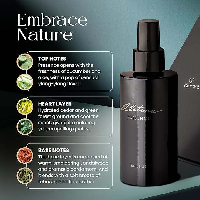Alitura Presence Natural Fragrance – Clean, Unisex Perfume for Men and Women with Sandalwood, Cardamom & Ylang Ylang – Non-Toxic, Vegan, Long-Lasting Scent, 50 ml