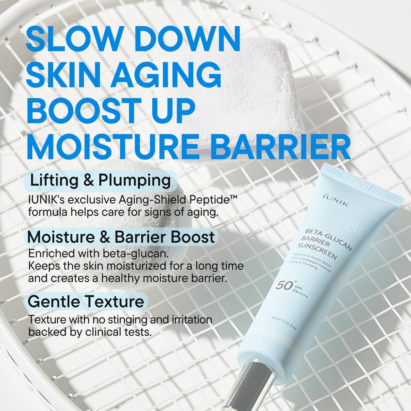 IUNIK Beta-Glucan Water Barrier Moisture Daily Sunscreen Matte & No White Cast SPF 50+ PA++++ Vegan Lifting & Plumping Moisturizing Daily Sun Cream for Dry Oily Sensitive Skin Korean Skincare