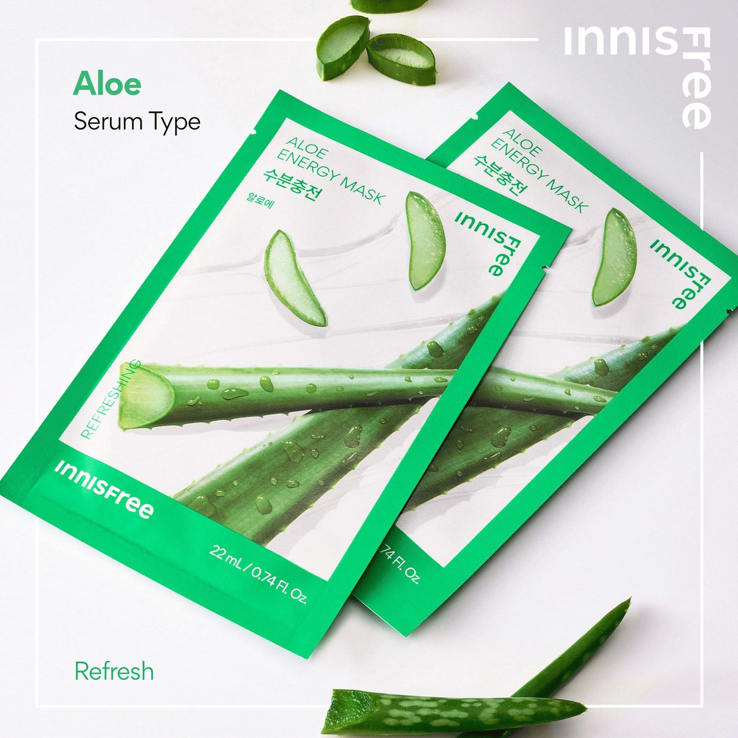 innisfree Aloe Energy Mask, Korean Sheet Mask with Hydrating Serum for Soothing, Brightening, and Glowing Skin Care Routine