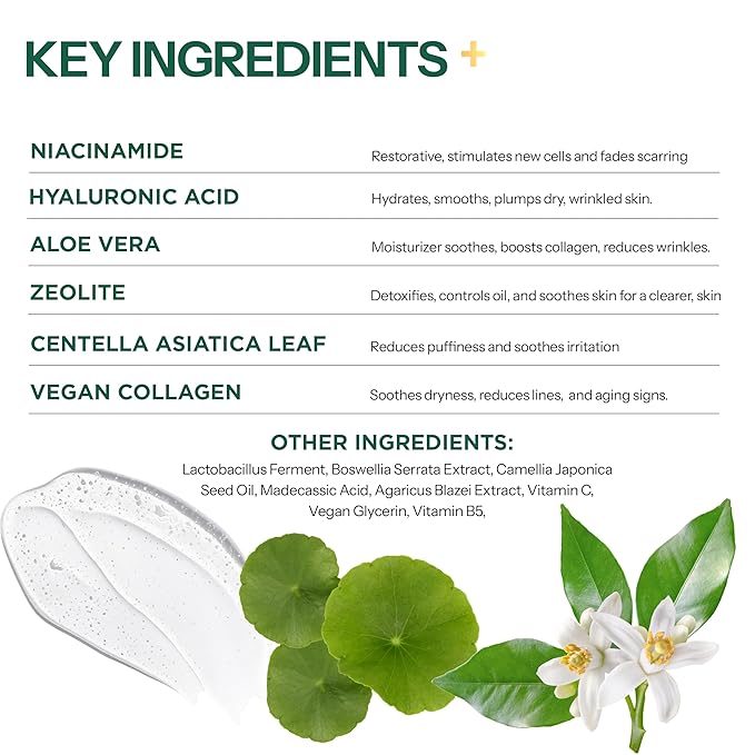 Hyaluronic Acid Face Serum with Collagen - 3-in-1: Detox, Treat, Boost - Dermatologist Tested, Ultra Hydrating, Anti-Aging & Protecting - Clean Beauty, Korean Skin Care - 50ML/1.7oz