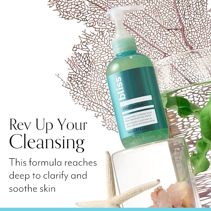 Bliss Acne-Prone Skin Bundle - Clear Genius Toner, Body Spray, Spot Treatment BHA Salicylic Acid and Clarifying Peel & Cleanser